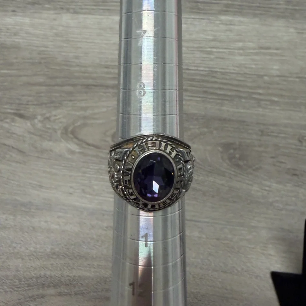 Silver Tone Ring with Purple Gemstone